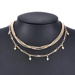 Łańcuchy 4 szt. Multi -Way -Crystal Star Okrągła koraliki Naszyjniki Złote Geometryczne wodę kroplawki choker moda moda damska biżuteria imprezy