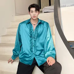 Männer Casual Hemden Seidiges Satin Rüschen Design Gothic Vintage Langarm Hemd Koreanische Mode Männer Frauen Elegante Blusen
