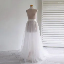 Skirts Maxi Floor Length 2 Layers Tulle Skirt Long White Saias Mujer Faldas Satin Band Zip A Line Vintage