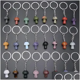 Principais anéis de cogumelos Correnturas de estátua natural Charms esculpidos Chaves Chefing Keyrings de cristal para homens Men Droga J Dhgarden dh7y5