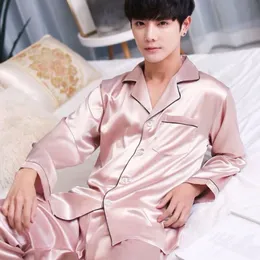 Mäns sömnkläder manlig fläck Silk Pyjama Set Pyjamas Silk Sleepwear Men smart mjuk pijama kostym fast färg satin hemkläder sommar 230518