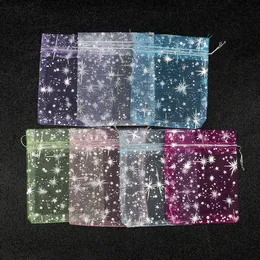 Stojak na biżuterię 50 PCSLOT 10x12CM Druk Star Organza Torby Małe świąteczne sznurka