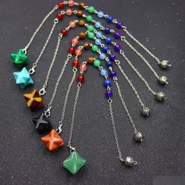 Charms Natural Stone Merkabah Star Pendum 7 Color Chakra Chain For Divination Crystal Jewelry Charm Amet Healing Pendant Dro Dhgarden Dhyvz