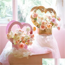 선물 랩 10pcs/set box love heart bridesmaid 꽃 종이 가방 파티 호의 용품 장미 저장 상자 드롭 배달 홈 dhacx