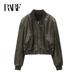 Kadın ceketleri rarf vintage taklit deri deri bombardıman ceketi ceket üst kadın stili 230518