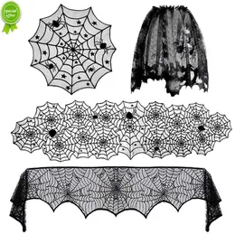 Nowy Halloween Bat Table Black Spider Web koronkowy obrus Zasłony kominkowe Halloween imprezowy wystrój domu horror rekwizyty