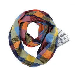 Shawls Plaid Scarf Infinity Wrap Hidden Zipper Pocket Warm Women With Secret Travel Scarfs Woman Man1