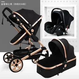 Strollers# Luxury Multifunctional 3 In 1 Baby Stroller Portable High Landscape Folding Carriage Red Gold Born