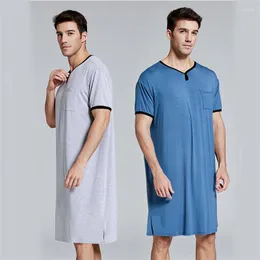Herren-Nachtwäsche, Herren-Schlafmäntel, muslimischer Kurzarm, solide Pyjamas, Taschen, gemütliche Baumwolle, Vintage-Homewear, Nachthemd, Bademäntel