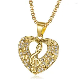 Pendant Necklaces Hip Hop Rhinestones Bling Iced Out Stainless Steel Musical Note Heart Shape Pendants Necklace For Women Men Rapper Jewelry