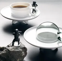 Koppar Saucers 2st UFO Cup Safe and Healthy Multi-Purpose Ceramic Coffee Tea Mug With Lock 4 Färger Valfritt Inverterat Buckle Design Snack Tray