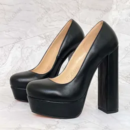 Olomm Handmade Women Women Spring Pumps Matt Cunky High Heels Couring Toe Elegant Black Party Shoes Ladies Plus US Size 5-20