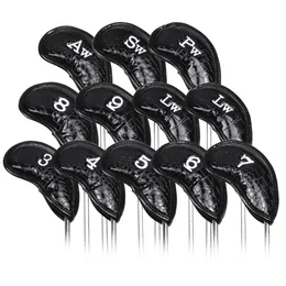 Głowy klubowe 12PCS Przenośne PU Golf Club Iron Head Covery Protection Golfs Cover Golf Headcovers Zestaw Wodoodporne Pokrywy 230516