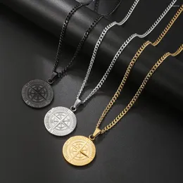 Pendant Necklaces Mens Vintage Sailing Travel Compass Necklace Stainless Steel Cuban Figaro Chain For Men Punk Hip Hop Jewelry