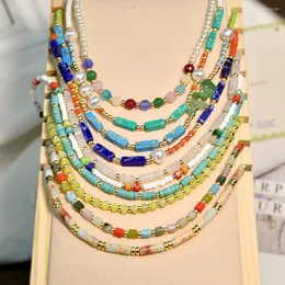 Halsband (5 Stück/Menge), handgefertigt, mit Perlen verziert, Halbedelstein-Halskette, Stil, Persönlichkeit, Trend, kühle, leuchtende Farben, Groß- und Einzelhandel