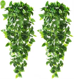 Nowe 2PCS Sztuczne wiszące rośliny 3.6 stóp wiszące rośliny Fałsz bluszczowe na ścieżkę pokój na taras na zewnątrz wystrój zewnętrzny (bez kosza)