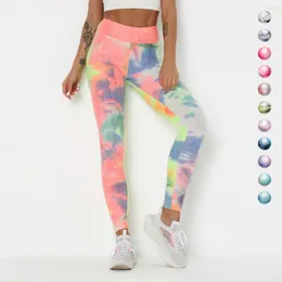 Active Pants Leggings Kvinnor Hög midja Ink Jacquard Tie-Dye Bubble Slim Hips Fitness Leggins Mujer träning Sports Tights Woman Jogging