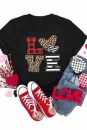 Black Love Heart Plaid Randig Leopard Print Graphic T Shirt 64fq#