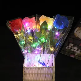 Świecący sztuczne róże kwiaty dekoracja imprezy LED LED UP DŁUGO STEM Fałkusna różowa róża na majsterkowanie ślubne stolik centralny