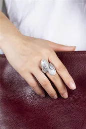 Cluster Rings Big Sparkling 925 Sterling Silver Ring Luxury Leaf Pave Simulated Diamond Cocktail Wedding For Women Jewelry Gift