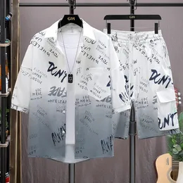 Men s Tracksuits Setelan Pakaian Pria Kaus Grafis Penuh Celana Pendek Korea High Street Harajuku Mode Tren 230517