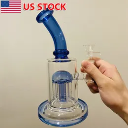 Tubo de agua de vidrio pesado de 10 pulgadas Percolador azul Bong Fumar Hookah Bubbler Oil Dab Rigs + bowl