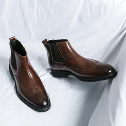 Yeni Kahverengi Chelsea Boots Erkekler için Siyah İş Yuvarlak Toe Slip-On Ayak Bileği Botları Ücretsiz Nakliye Kovboy Botları Boyut 38-46