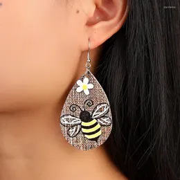 Baumelnde Ohrringe Stickerei Honig Biene Blume schöne Leinen Leder Waterdrop für Frauen Winter 2023 trendige Schmuck