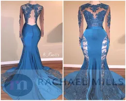 Real Pos Sheer Illusion Long Sleeves Mermaid Prom Dresses Keyhole Sexy Open Back Lace Appliques Long Evening Party Gowns BA82617194694