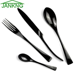 Geschirr-Sets JANKNG 4 Teile/los Schwarz Edelstahl Geschirr Polieren Besteck Set Küche Geschirr Gabel Steak Messer Teelöffel Abendessen Set 230518