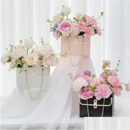 Confezione regalo Scatola per fiori Sacco di carta Imballaggio rosa Con manico San Valentino Negozio portatile Drop Delivery Giardino domestico Festive Par Dhwmr