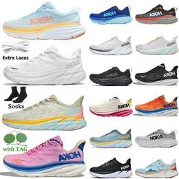 Hoka One Clifton 8 9 Bondi 8 Koşu Ayakkabıları Kadın Erkekler Üçlü Beyaz Atletik Ayakkabı Şok Emici Yol Tasarımcı Spor Ayakkabıları Karayolu Tırmanma Jogging Yürüyüş Boyutu 36-45