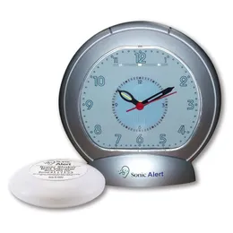 Sonic Alert Sonic Boom Analog Alarm Clock with White Bed Shaker Silver
