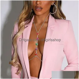 Other Colorf Crystal Belly Waist Chain Body Jewelry Necklace For Women Metal Link Chest Harness Bra Y Festival Clothing 221008 Drop D Dhcd6