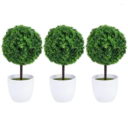 Decorative Flowers 3 Pcs Mini Potted Fake Plants Artificial Desktop Topiary Balls Planters Decor Home