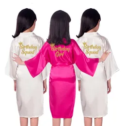 Family Matching Outfits Birthdaygirl robes spa party Kids Satin children flower girl gift Sleepover kimono gold writing birthday squad 230518