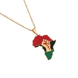 Chains Enamel Gold Color African Map Fist Symbol Pendants Necklaces Africa Flag Black Lives Matter Jewelry