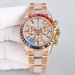 Diamond Watch Mens Automatic Mechanical 7750 Timing Function Watches Sapphire 41mm Orologio da polso da donna con cinturino in acciaio tempestato di diamanti Montre de Luxe