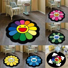 Carpets Sun Flower Smiley Round Carpet for Bedroom Bedside Living Room Area Rug Lint-free Doormat Chair Mats Fashion Floor Mat Anti-skid