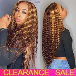 180 Densanças Destaque de onda profunda Lace Frontal Wig Simação de cabelos humanos Perucas dianteiras coloridas Brasileiras loiras