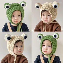 Boinas de chapéu de bebê outono e sapo de inverno, proteção de luxo de luxo de malha de lã infantil