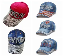 Trump Baseball Cap USA Hat 2020 President Val Cowboy Diamond Cap justerbar snapback unisex denim Diamond American Flag Hat L1373515