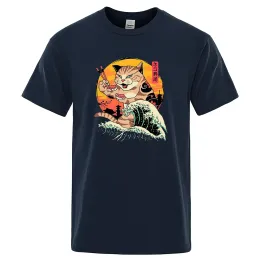 Dibujos animados Sushi Cat Nueva ropa de hombre Camisetas de algodón Cómoda camiseta suelta de verano Hip Hop Camiseta ecológica Ropa