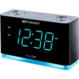 Rádio de despertador de Smartset Emerson com alto -falante Bluetooth, carregador USB para iPhone e Android, Light Night e Cyan LED Display