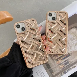 Cassa del telefono di disegno del tessuto di griglia della maglia per iPhone 13 Pro 11 12Pro Max 14Pro Placcatura morbida in silicone Coque