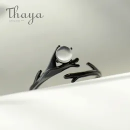 Casal Rings Thaya Original Moonlight Florest Design Finger Ring Moonstone Gemstone S925 Silver Black Branch Ring for Women Elegant Jewelry 230518