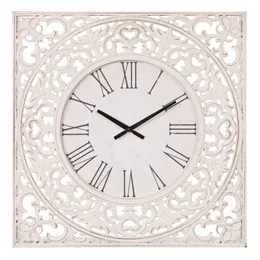 Patton Wall Decor Distressed White Ornate Wood Carved Wall Clock, 24