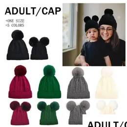 Imprezy czapki zima adt dziecko trzymaj ciepło solidny kolor czapki na dzianina Kobieta dziecięca czapka z POM Prezent