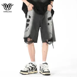 Мужские джинсы летние мужчины винтажные разорванные хип -хоп короткая уличная одежда Y2K Black Punk Denim Shorts мужской бренд одежда 230519