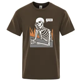 Esqueletos em meditação e mantenha sozinha camiseta de camiseta masculina camisetas de algodão masculino Hip Hop Tshirt Casual